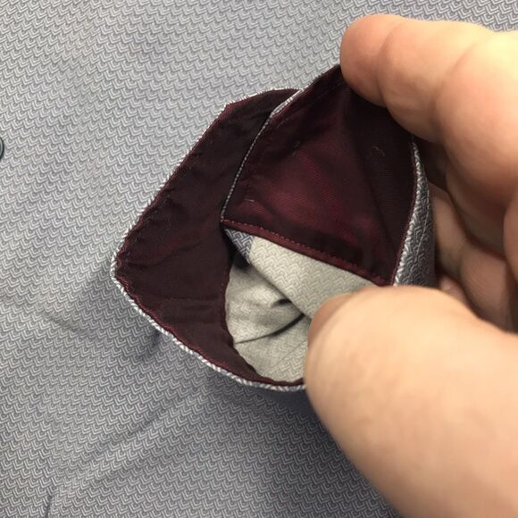 PROPER CLOTH Reda Shirt Men XL Blue Zig Zag Print 100% Merino Wool Flip Cuff - Picture 5 of 12